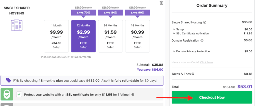 Hosting cart check out