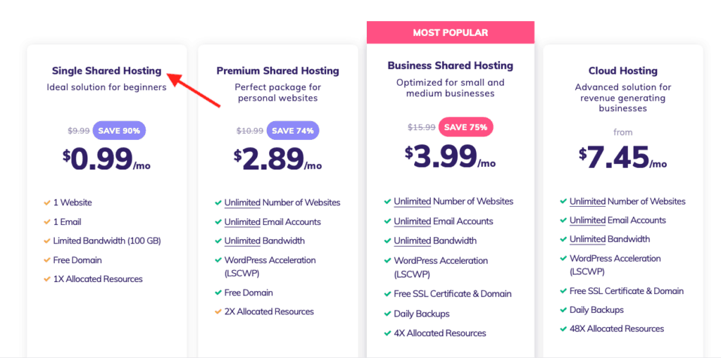 Select Single Shared Hosting